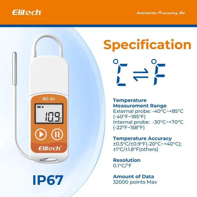 Alt view image 4 of 7 - RC-5+ TE Digital PDF USB Temperature Data Logger Reusable Recorder Refrigerator Thermometer 32000 Points High Accuracy (Extra External Sensor)
