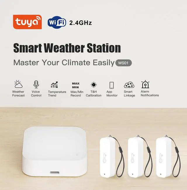 Alt view image 2 of 7 - WiFi Hygrometer Thermometer Indoor Outdoor: Smart Temperature and Humidity Sensor with App Notification and Data Storage, 150m Range, Compatible with Alexa, 3 Sensors +1 Base Station