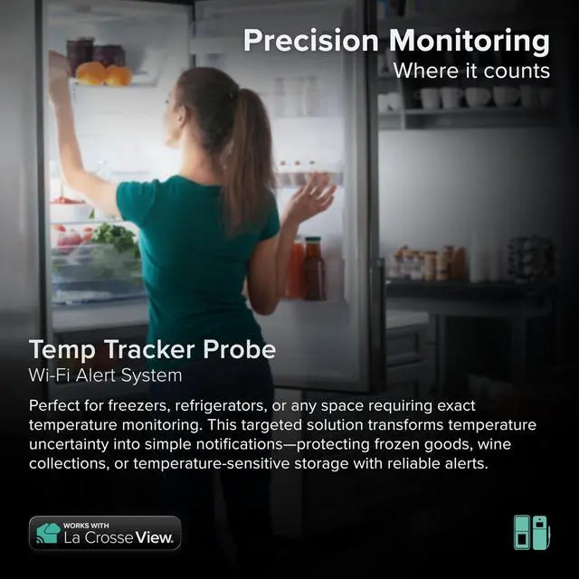 Alt view image 2 of 7 - Temp Tracker Probe Wi-Fi Alert System with The Bridge Gateway and a Temperature Probe Sensor with Ambient Temperature and Humidity