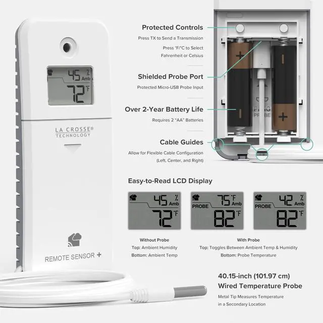 Alt view image 5 of 7 - Temp Tracker Probe Wi-Fi Alert System with The Bridge Gateway and a Temperature Probe Sensor with Ambient Temperature and Humidity