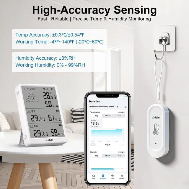 Alt view image 4 of 7 - WiFi Thermometer Hygrometer 3 Pack, Smart Digital Indoor Temperature Humidity Monitor 328Ft Rang with 2 IP65 Outdoor Wireless Sensors, App Alerts, Free Data Storage Export, for Home, Greenhouse