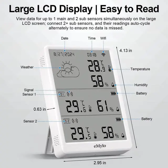 Alt view image 5 of 7 - WiFi Thermometer Hygrometer 3 Pack, Smart Digital Indoor Temperature Humidity Monitor 328Ft Rang with 2 IP65 Outdoor Wireless Sensors, App Alerts, Free Data Storage Export, for Home, Greenhouse
