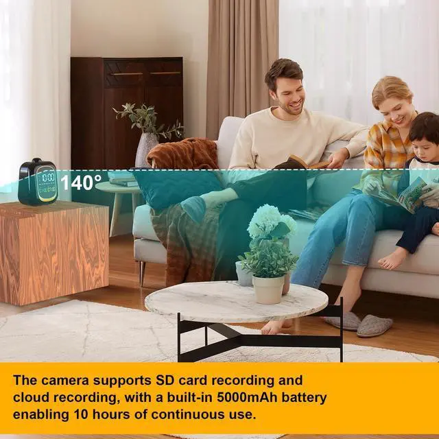 Alt view image 2 of 7 - Hidden Camera Clock - WiFi Full HD 2K Indoor Spy Security Camera Night Vision Motion Detection Nanny 2.4G/5G WiFi Real Time Watch Live Video Nanny Cam