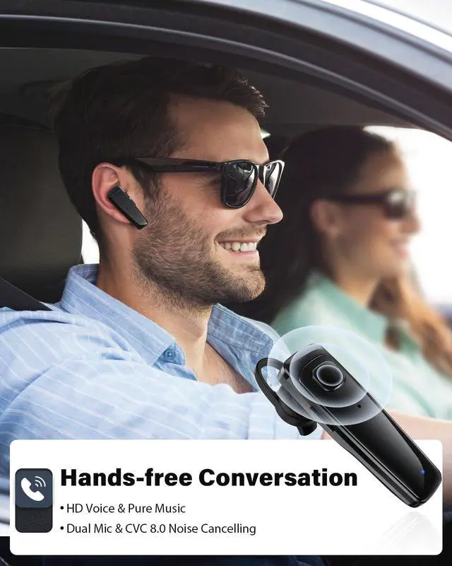 Alt view image 2 of 7 - Bluetooth Headset, Single Ear Business Earbuds, V5.3 Hands-Free Earphones with Hook, 16 Hrs Talk Time Wireless Earbuds, Bluetooth Earpiece with Built-in Mic for Driving/Business/Office/Truck Driver