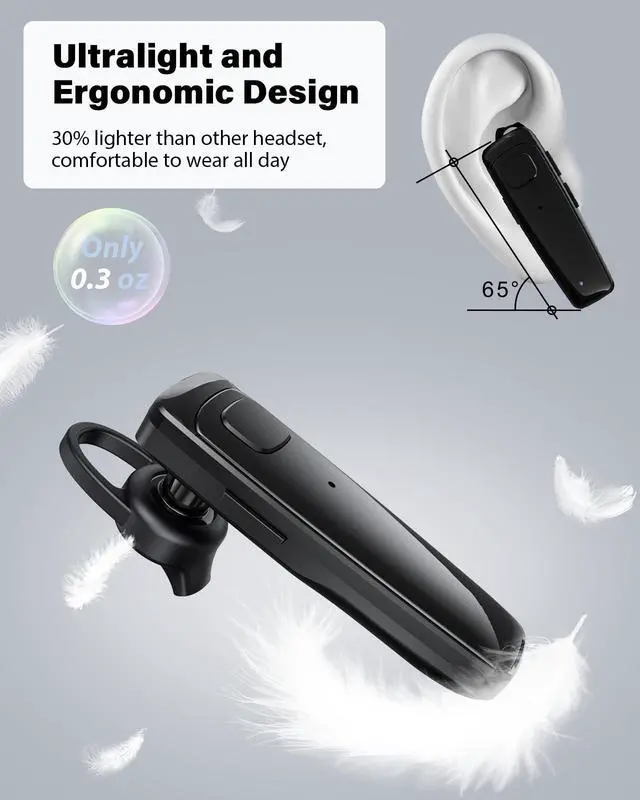 Alt view image 7 of 7 - Bluetooth Headset, Single Ear Business Earbuds, V5.3 Hands-Free Earphones with Hook, 16 Hrs Talk Time Wireless Earbuds, Bluetooth Earpiece with Built-in Mic for Driving/Business/Office/Truck Driver