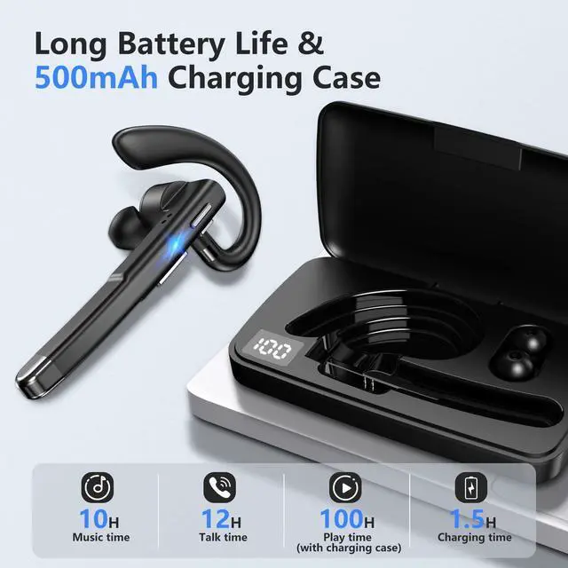 Alt view image 2 of 7 - Bluetooth Headsets, Wireless Bluetooth Earbuds with 500mAh Charging Case, 100Hrs Talk Time Wireless Earpiece, Hands-Free Headphones Built-in Mic & Mute Button, 270° Rotatable for Business/Driving