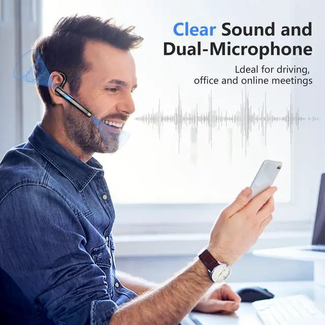 Alt view image 3 of 7 - Bluetooth Headsets, Wireless Bluetooth Earbuds with 500mAh Charging Case, 100Hrs Talk Time Wireless Earpiece, Hands-Free Headphones Built-in Mic & Mute Button, 270° Rotatable for Business/Driving