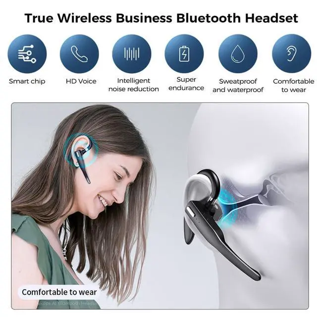 Alt view image 3 of 6 - AI Bluetooth Headset Wireless Bluetooth Headphone Earphone Earpiece with Translation, Noise Cancelling, Last 72H, Single-Ear Earbuds with Microphone, for Phone/PC/Laptop, Daily/Office/Trucker