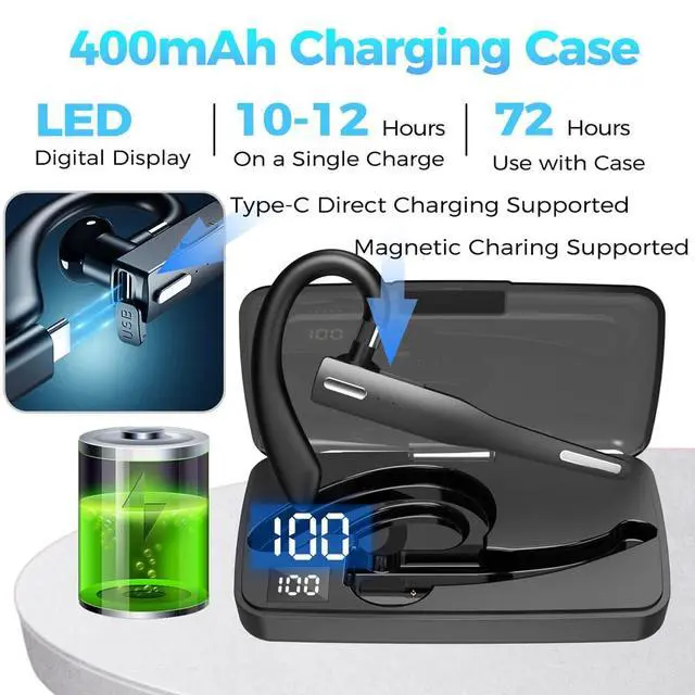 Alt view image 4 of 6 - AI Bluetooth Headset Wireless Bluetooth Headphone Earphone Earpiece with Translation, Noise Cancelling, Last 72H, Single-Ear Earbuds with Microphone, for Phone/PC/Laptop, Daily/Office/Trucker