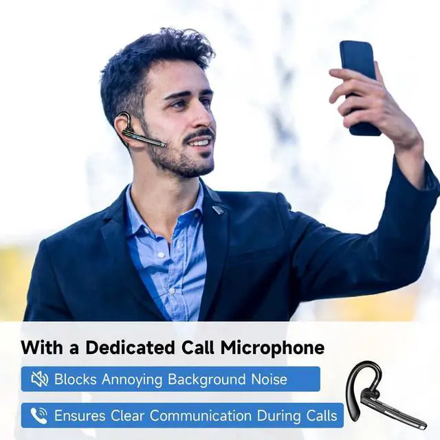 Alt view image 2 of 7 - Bluetooth Headset V6.1,100Hrs Talk Time Wireless Earpiece with Mic for Work,CVC8.0 Noise Cancelling Wireless Earbud, Business Earbud with 500 mAh Charging Case for Trucker/Home/Office Work