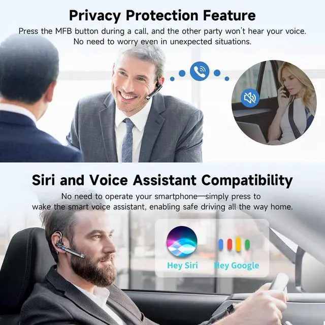 Alt view image 3 of 7 - Bluetooth Headset V6.1,100Hrs Talk Time Wireless Earpiece with Mic for Work,CVC8.0 Noise Cancelling Wireless Earbud, Business Earbud with 500 mAh Charging Case for Trucker/Home/Office Work