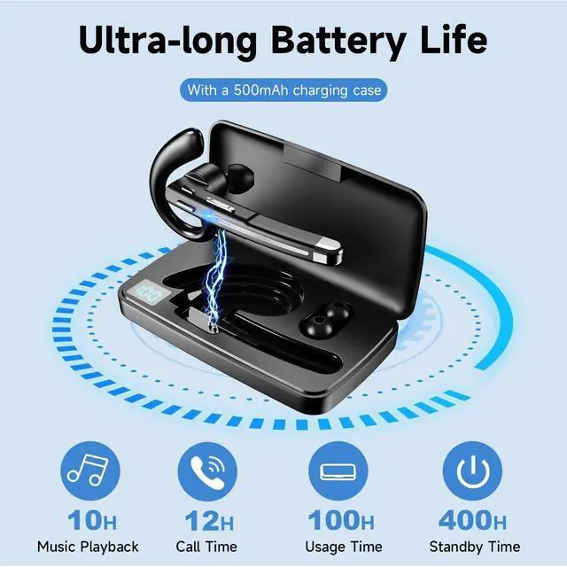 Alt view image 5 of 7 - Bluetooth Headset V6.1,100Hrs Talk Time Wireless Earpiece with Mic for Work,CVC8.0 Noise Cancelling Wireless Earbud, Business Earbud with 500 mAh Charging Case for Trucker/Home/Office Work