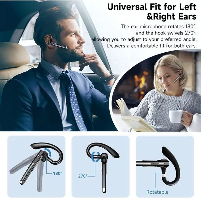 Alt view image 6 of 7 - Bluetooth Headset V6.1,100Hrs Talk Time Wireless Earpiece with Mic for Work,CVC8.0 Noise Cancelling Wireless Earbud, Business Earbud with 500 mAh Charging Case for Trucker/Home/Office Work