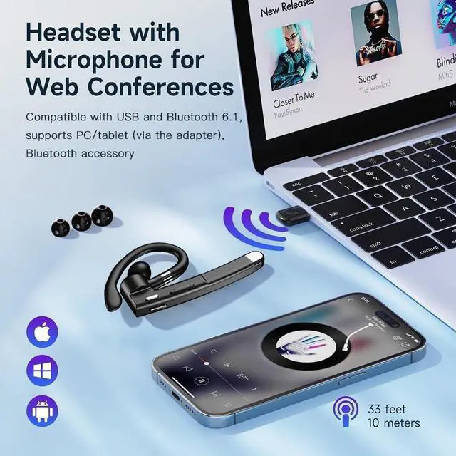 Alt view image 3 of 7 - Bluetooth Headset with USB Type C 270 Degrees Rotatable Microphone for Truck Driver Bussiness and Travel