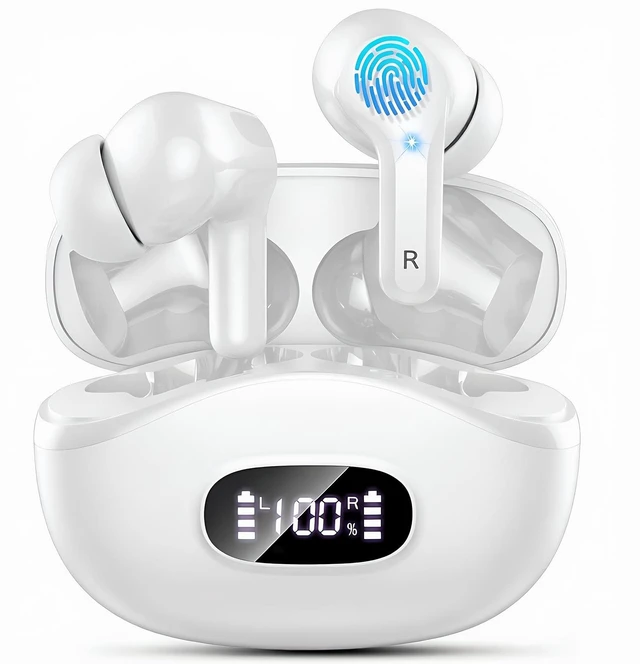 Main image of Wireless Earbuds, 48Hrs 2026 Bluetooth Headphones, Hi-Fi Stereo Deep Bass Ear Buds, ENC Noise Cancelling Mic, Clear Calls, IP-X7 Waterproof, USB Sport Earphones in Ear for Phones Laptop Pad, White