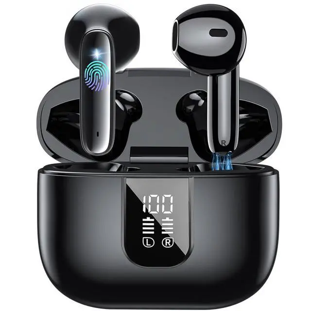 Alt view image 4 of 7 - Wireless Earbuds Bluetooth 5.4 In Ear Buds 6 Mic ENC Noise Cancelling Clear Calls, Deep Bass HiFi Stereo Sound Earphones 35H Playtime LED Power Display IPX7 Waterproof Headphones for Android iOS Black