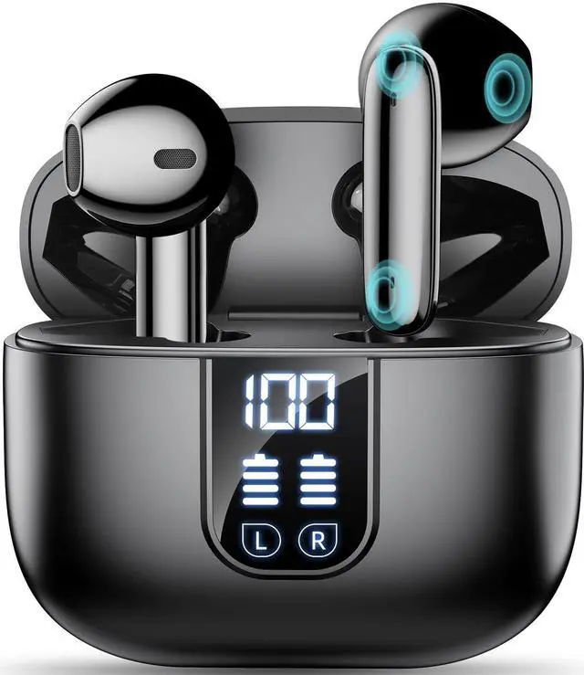 Main image of Wireless Earbuds Bluetooth 5.4 In Ear Buds 6 Mic ENC Noise Cancelling Clear Calls, Deep Bass HiFi Stereo Sound Earphones 35H Playtime LED Power Display IPX7 Waterproof Headphones for Android iOS Black