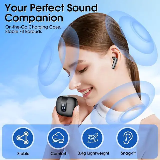 Alt view image 7 of 7 - Wireless Earbuds Bluetooth 5.4 In Ear Buds 6 Mic ENC Noise Cancelling Clear Calls, Deep Bass HiFi Stereo Sound Earphones 35H Playtime LED Power Display IPX7 Waterproof Headphones for Android iOS Black