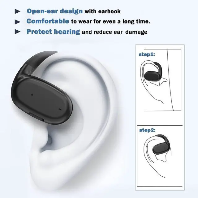 Alt view image 2 of 7 - Single Earbud Open Ear Air Bone Conduction Earbud One Ear Headphones Ear Buds Head Set Wireless Bluetooth Headset Earpiece for Cell Phone Ear Piece with Microphones