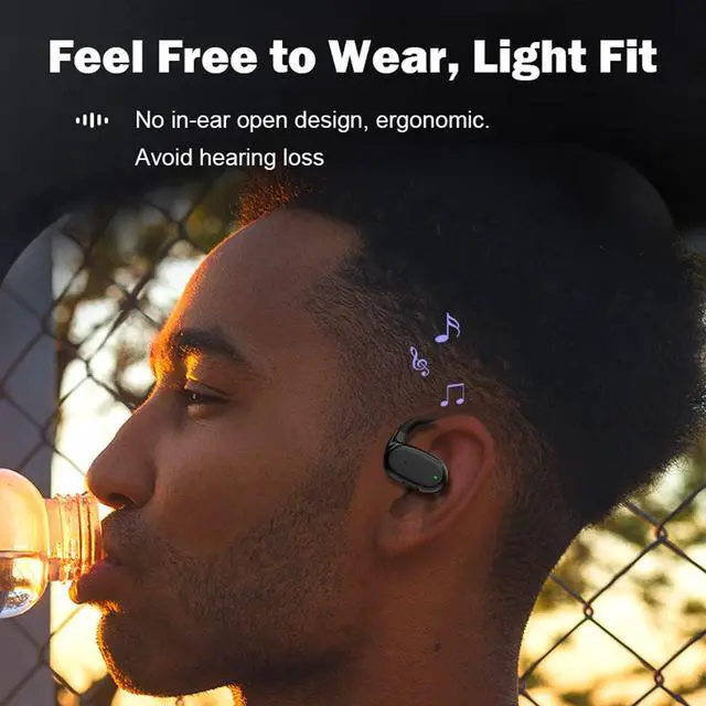 Alt view image 5 of 7 - Single Earbud Open Ear Air Bone Conduction Earbud One Ear Headphones Ear Buds Head Set Wireless Bluetooth Headset Earpiece for Cell Phone Ear Piece with Microphones
