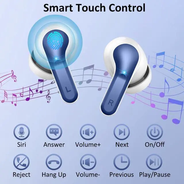 Alt view image 6 of 7 - Wireless Earbud Bluetooth 5.4 Headphones, Hi-Fi Stereo Ear Buds with 4 ENC Cancelling Mics, 40H in-Ear Earphones IP7 Waterproof Sports, LED Display, Mini Headset for Laptop Pad TV Phones, Deep Blue