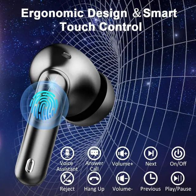 Alt view image 2 of 7 - Wireless Earbuds Bluetooth Headphones Noise Cancelling, Bluetooth 5.4 Ear bud with Dynamic Drivers Stereo, 40H Playtime Sports Earphones Wireless Waterproof with LED Power Display for Laptop Pad Phone