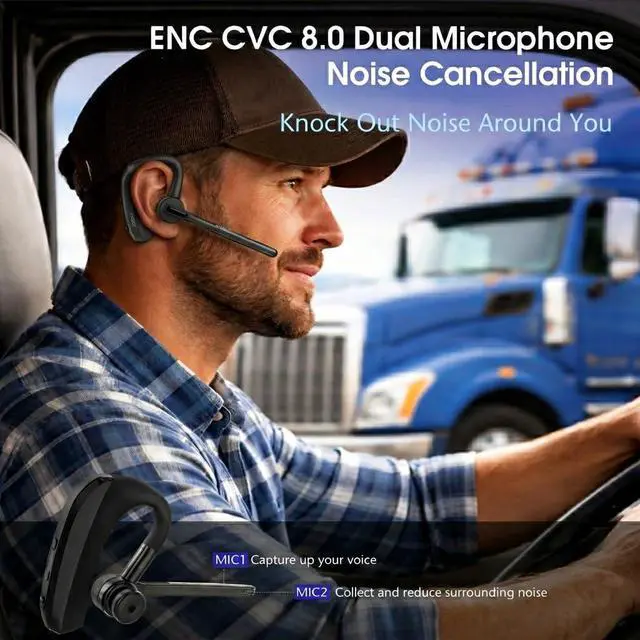 Alt view image 2 of 6 - Bluetooth Headset with Microphone &Dongle for PC: Wireless Hands-Free Earpiece with Dual Noise-Canceling Mics for Work Trucker -Support aptX 20H Talk Time Lightweight Earbuds Connect to iPhone Samsung
