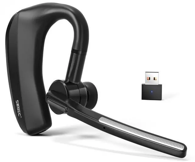 Main image of Bluetooth Headset with Microphone &Dongle for PC: Wireless Hands-Free Earpiece with Dual Noise-Canceling Mics for Work Trucker -Support aptX 20H Talk Time Lightweight Earbuds Connect to iPhone Samsung