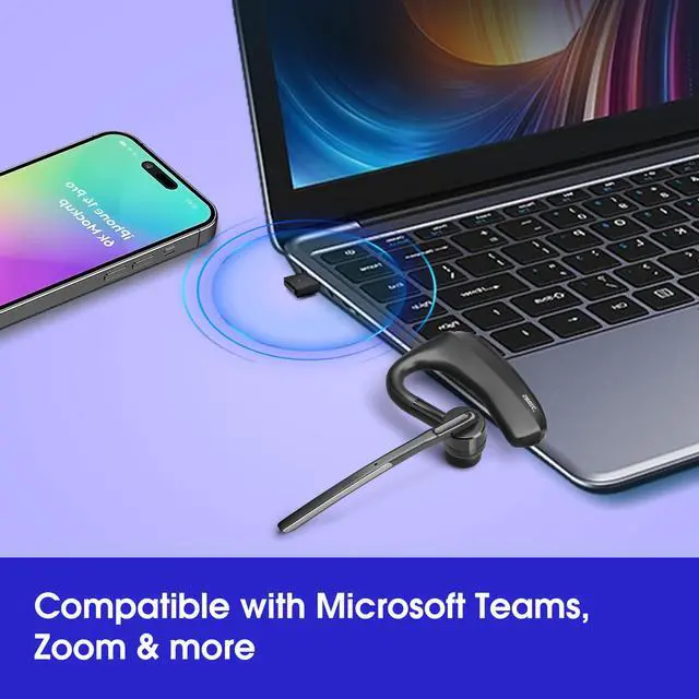 Alt view image 5 of 6 - Bluetooth Headset with Microphone &Dongle for PC: Wireless Hands-Free Earpiece with Dual Noise-Canceling Mics for Work Trucker -Support aptX 20H Talk Time Lightweight Earbuds Connect to iPhone Samsung