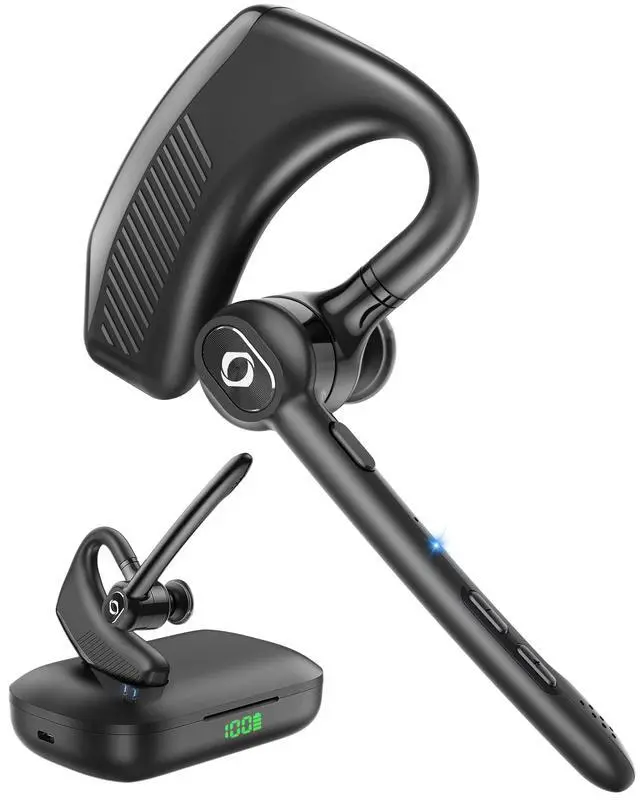 Main image of Bluetooth Headset Wireless Earpiece iPhone Android Wireless Charging Case Microphone Earpiece Handsfree Single Ear Headset LED Digital Display Phones Computer Work 180H Playtime 1000mAh Drivers