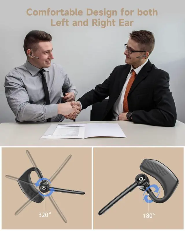 Alt view image 6 of 6 - Bluetooth Headset Wireless Earpiece iPhone Android Wireless Charging Case Microphone Earpiece Handsfree Single Ear Headset LED Digital Display Phones Computer Work 180H Playtime 1000mAh Drivers