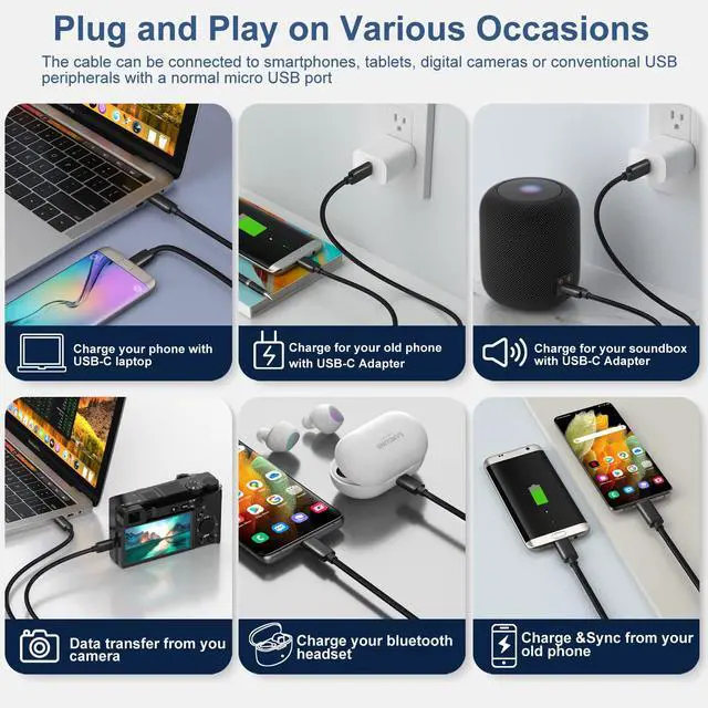 Alt view image 6 of 7 - Micro USB to USB C Cable 3.3ft, 3 Pack Braided USBC to Micro USB Cable, 2.4A Charging & 480Mbps Data Transfer,Type-C to USB Micro Android Charger Cable for Kindle/PS4 Xbox Controller/Samsung S7 S6 S5