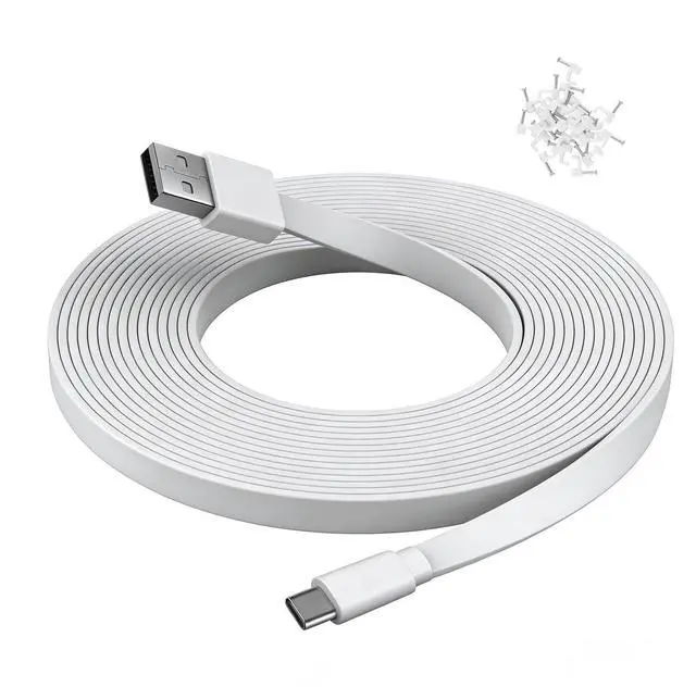 Main image of 25 ft USB C Cable for CCTV WiFi Security Camera, Type-C Extension Charging Cord Flat, Waterproof