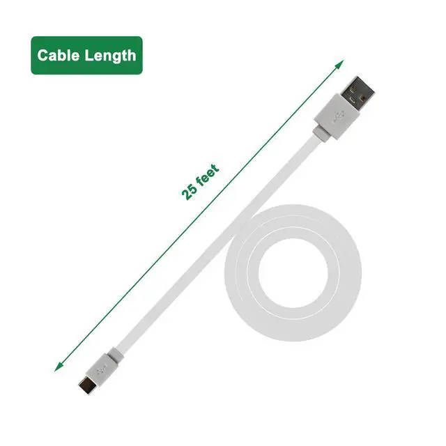 Alt view image 3 of 6 - 25 ft USB C Cable for CCTV WiFi Security Camera, Type-C Extension Charging Cord Flat, Waterproof