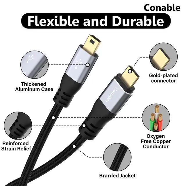 Alt view image 2 of 6 - USB C to Mini USB Cable 12FT, Type C to Mini B Fast Charging Cord Compatible with GoPro Hero 3+, PS3 Controller, MP3 Player, Dash Cam, Garmin Nuvi GPS, Camera, GPS Receiver, Snowball iCE Mic, TI-84