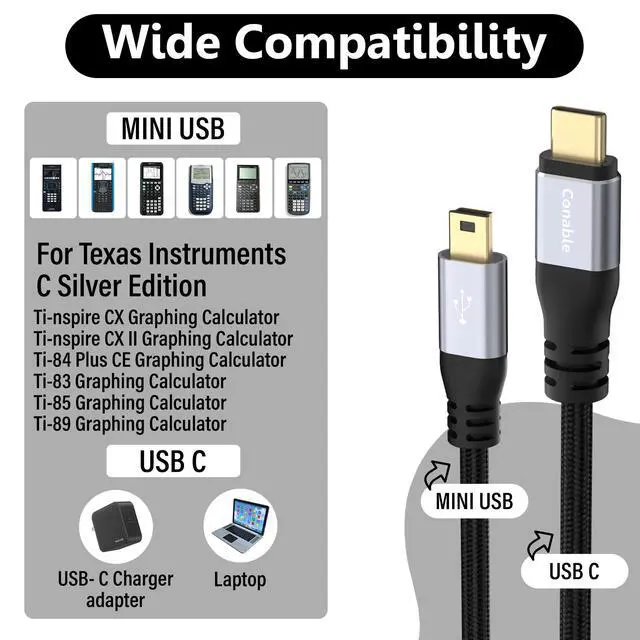 Alt view image 4 of 6 - USB C to Mini USB Cable 12FT, Type C to Mini B Fast Charging Cord Compatible with GoPro Hero 3+, PS3 Controller, MP3 Player, Dash Cam, Garmin Nuvi GPS, Camera, GPS Receiver, Snowball iCE Mic, TI-84