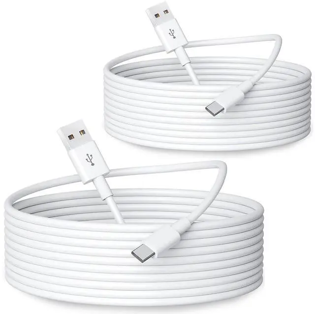 Main image of 2PCS 16.4FT/5M USB A to USB C Flexible Long Cable, 5V 2A 10W Type C Durable Charging and Stable Data Transfer Cable for Home Security Cameras, Smartphones, Tablets and More (White)
