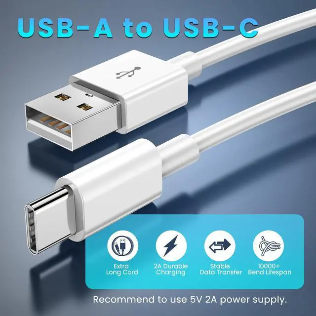 Alt view image 6 of 7 - 2PCS 16.4FT/5M USB A to USB C Flexible Long Cable, 5V 2A 10W Type C Durable Charging and Stable Data Transfer Cable for Home Security Cameras, Smartphones, Tablets and More (White)