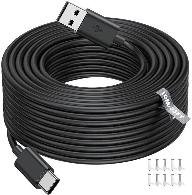 Main image of 33FT/10M USB to USB C Power Cable for CCTV Camera, Type C Power Extension Cable for Xiaomi Mi Security Camera Outdoor Indoor Cord with 10 Wire Clips Cable Nails, Black