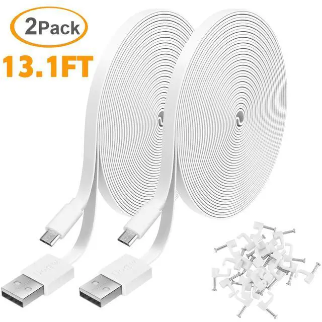 Alt view image 6 of 7 - 2 Pack 13.1FT Power Extension Cable Compatible with WyzeCam,Wyze Cam v4,WyzeCam Pan,WYZE Cam OG,Kasa Cam,Nest Cam,Blink,Cloud Cam,USB to Micro USB Charging and Data Sync Cord for CameraNot Type C