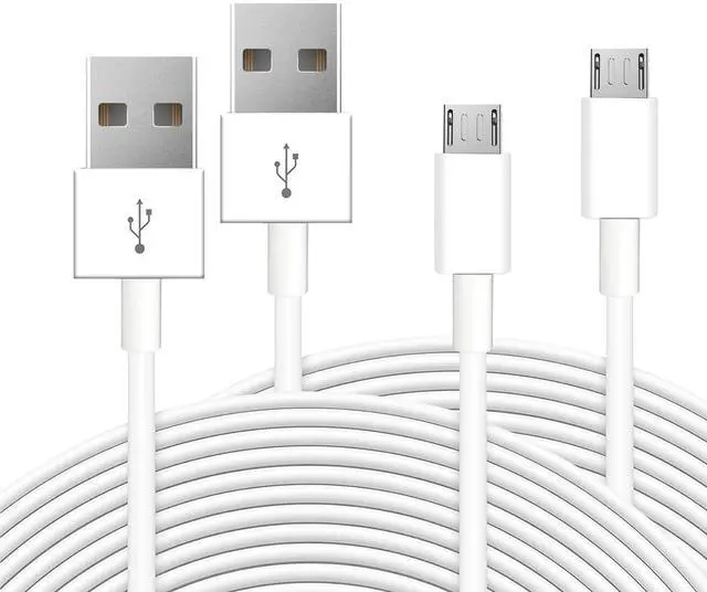 Main image of 2 Pack 16.4ft 5M Micro USB Cable, Charging and Data Transfer, Micro USB Power Cord for Wyze Cam YI Camera Nest Cam Blink Netvue Kasa Cam Cloud Camera Furbo Dog Arlo Q and More Micro USB Devices-White
