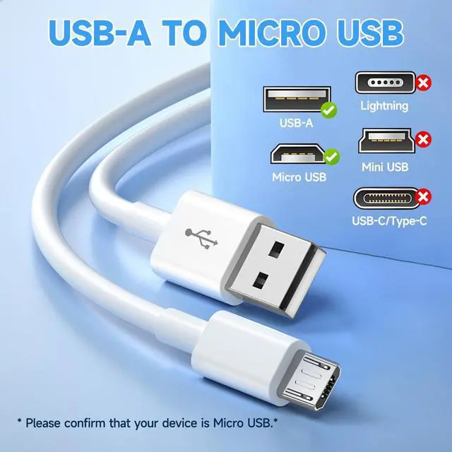 Alt view image 2 of 7 - 2 Pack 16.4ft 5M Micro USB Cable, Charging and Data Transfer, Micro USB Power Cord for Wyze Cam YI Camera Nest Cam Blink Netvue Kasa Cam Cloud Camera Furbo Dog Arlo Q and More Micro USB Devices-White