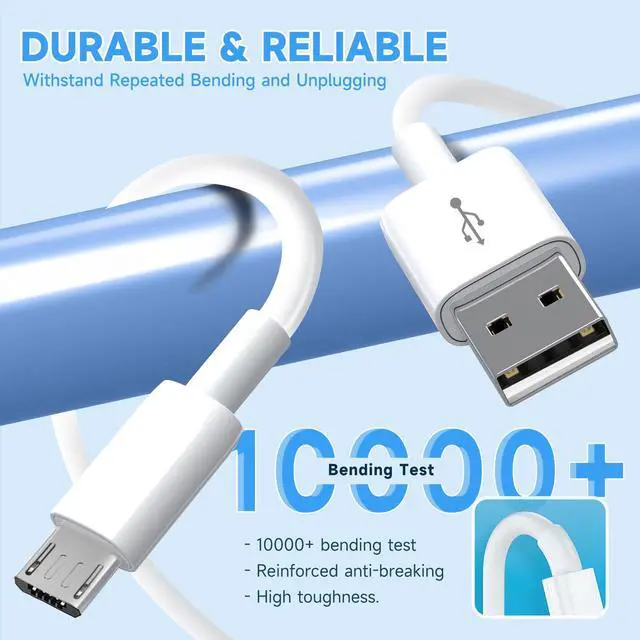 Alt view image 5 of 7 - 2 Pack 16.4ft 5M Micro USB Cable, Charging and Data Transfer, Micro USB Power Cord for Wyze Cam YI Camera Nest Cam Blink Netvue Kasa Cam Cloud Camera Furbo Dog Arlo Q and More Micro USB Devices-White