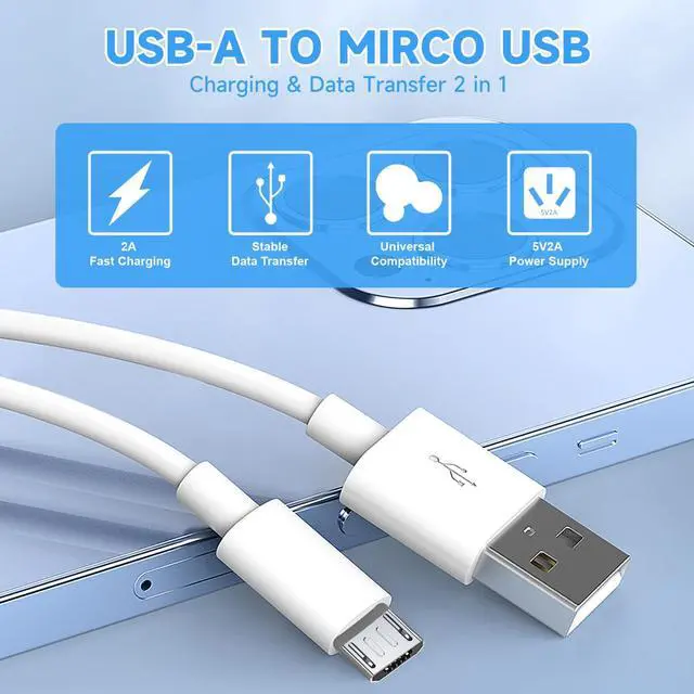 Alt view image 6 of 7 - 2 Pack 16.4ft 5M Micro USB Cable, Charging and Data Transfer, Micro USB Power Cord for Wyze Cam YI Camera Nest Cam Blink Netvue Kasa Cam Cloud Camera Furbo Dog Arlo Q and More Micro USB Devices-White