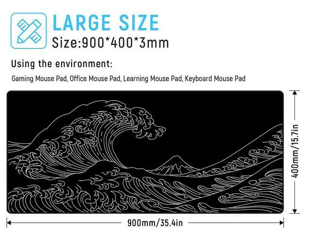 Alt view image 2 of 6 - Gaming Mouse Pad, Large Mousepad with Non-Slip Rubber Base, Smooth Cloth Surface Desk Keyboard Mat for Computer, PC, Laptop, Desktop 35.4 x 15.7 Inches, Black