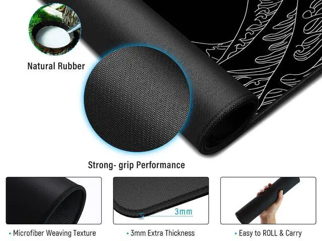 Alt view image 4 of 6 - Gaming Mouse Pad, Large Mousepad with Non-Slip Rubber Base, Smooth Cloth Surface Desk Keyboard Mat for Computer, PC, Laptop, Desktop 35.4 x 15.7 Inches, Black