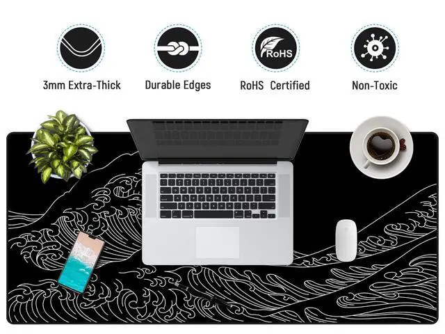 Alt view image 5 of 6 - Gaming Mouse Pad, Large Mousepad with Non-Slip Rubber Base, Smooth Cloth Surface Desk Keyboard Mat for Computer, PC, Laptop, Desktop 35.4 x 15.7 Inches, Black