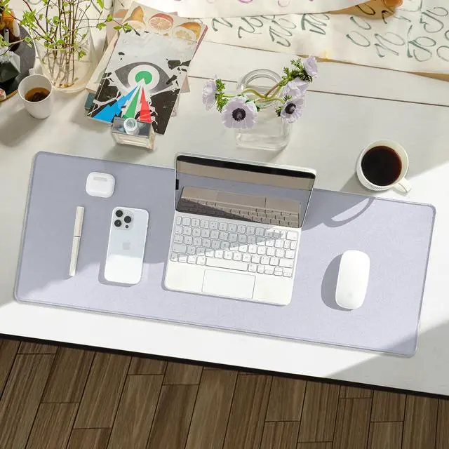 Alt view image 2 of 7 - Waterproof Large Gaming Mouse Pad with Durable Stitched Edges, Non-Slip Rubber Base, Grainy Jacquard Mouse Mat Desk Pad for Home Office Gaming, 31.5''x11.8''x0.12'', Matte Light Gray