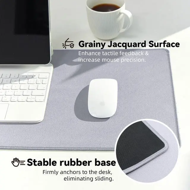 Alt view image 4 of 7 - Waterproof Large Gaming Mouse Pad with Durable Stitched Edges, Non-Slip Rubber Base, Grainy Jacquard Mouse Mat Desk Pad for Home Office Gaming, 31.5''x11.8''x0.12'', Matte Light Gray
