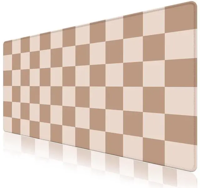 Main image of Big Desk Pad Mouse Pad, Large Gaming Mouse Mat with Stitched Edges, Non-Slip Waterproof Rubber Base Mous Mat for Office Computer Keyboard Laptop Home Decor (35.4X17.5 in), Milk Tea Brown Checkered